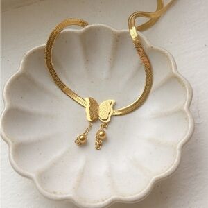 18k Gold Plated Flat Herringbone Butterfly Necklace